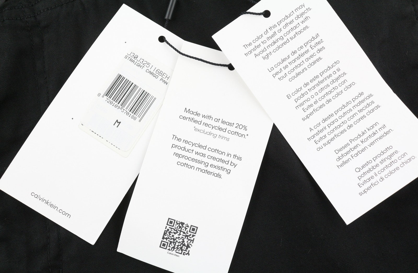 CALVIN KLEIN Straight Cargo Men Trousers M Black Patch Pockets Regular Fit Dark