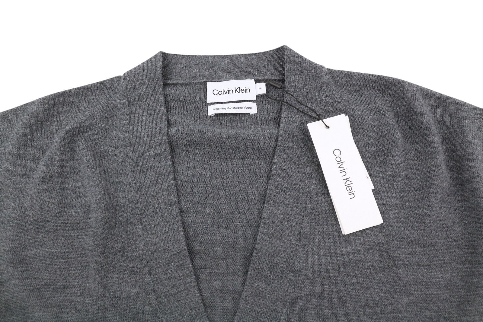 CALVIN KLEIN Merino Comfort Cardigan Men Jumper M Grey Melange Button-Up Knit