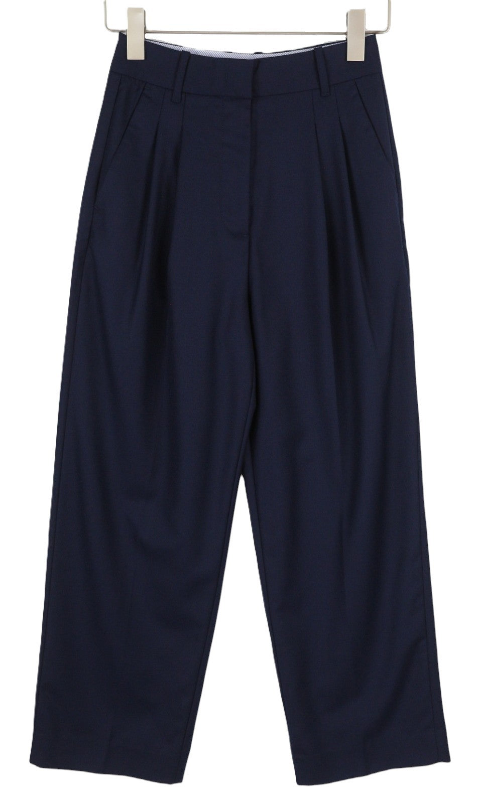GANT Wool Blend Hw Pleated Women Trousers EU34 Dark Blue Flared Fit Ankle Length