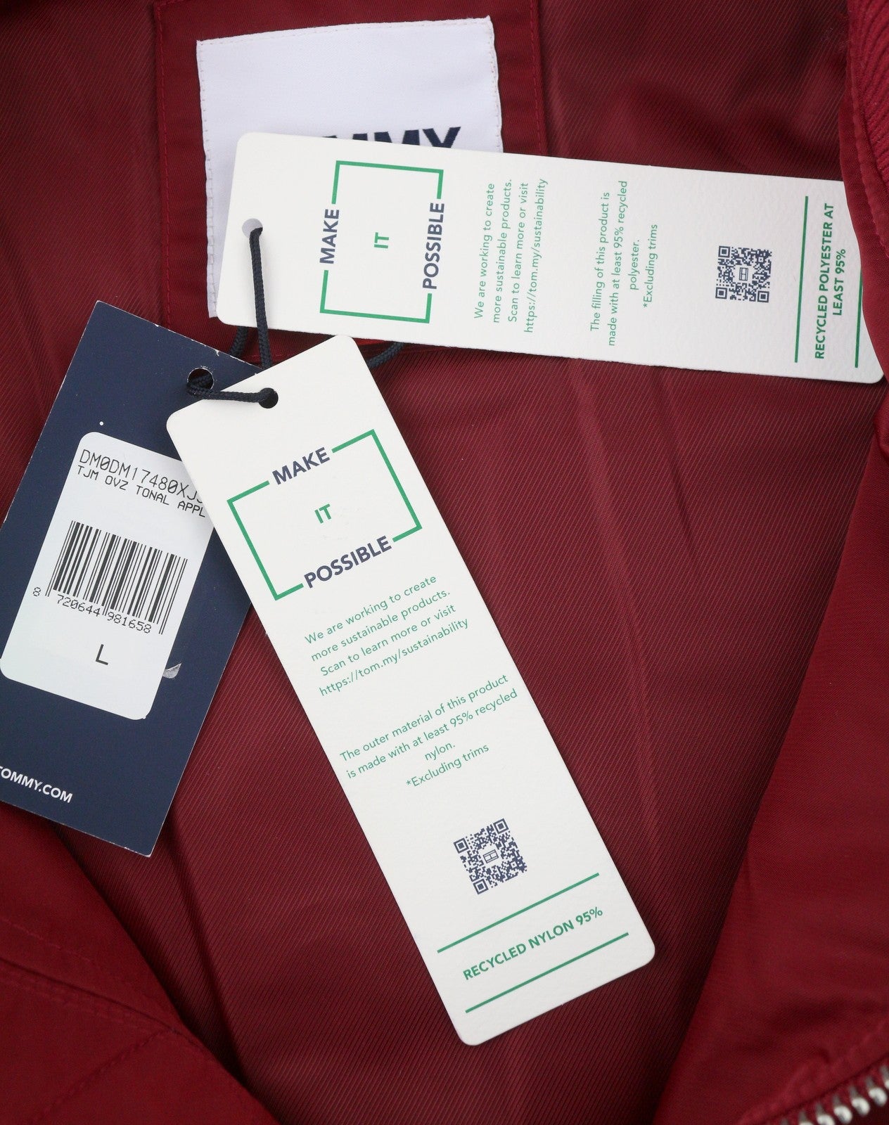 TOMMY HILFIGER Tjm Ovz Tonal Appl Men Jacket L Oversized Padded Bomber RRP€299