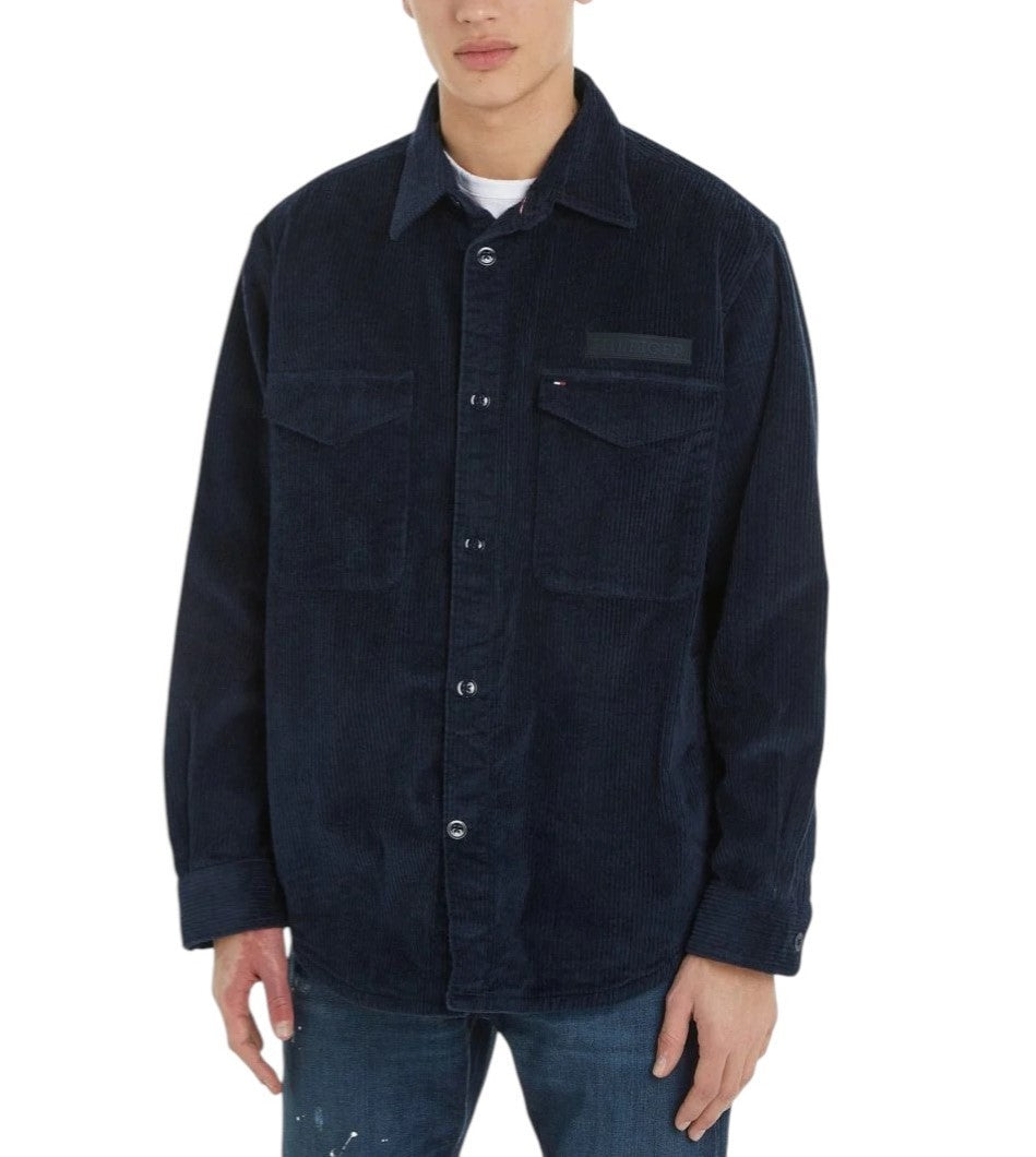 TOMMY HILFIGER Corduroy Solid Overshirt Men Jacket M Blue Button-Up RRP€158