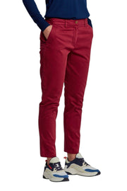 GANT Fryda Women Trousers EU36 Red Slim Fit Mid Rise Zip Fly Ankle Length Logo