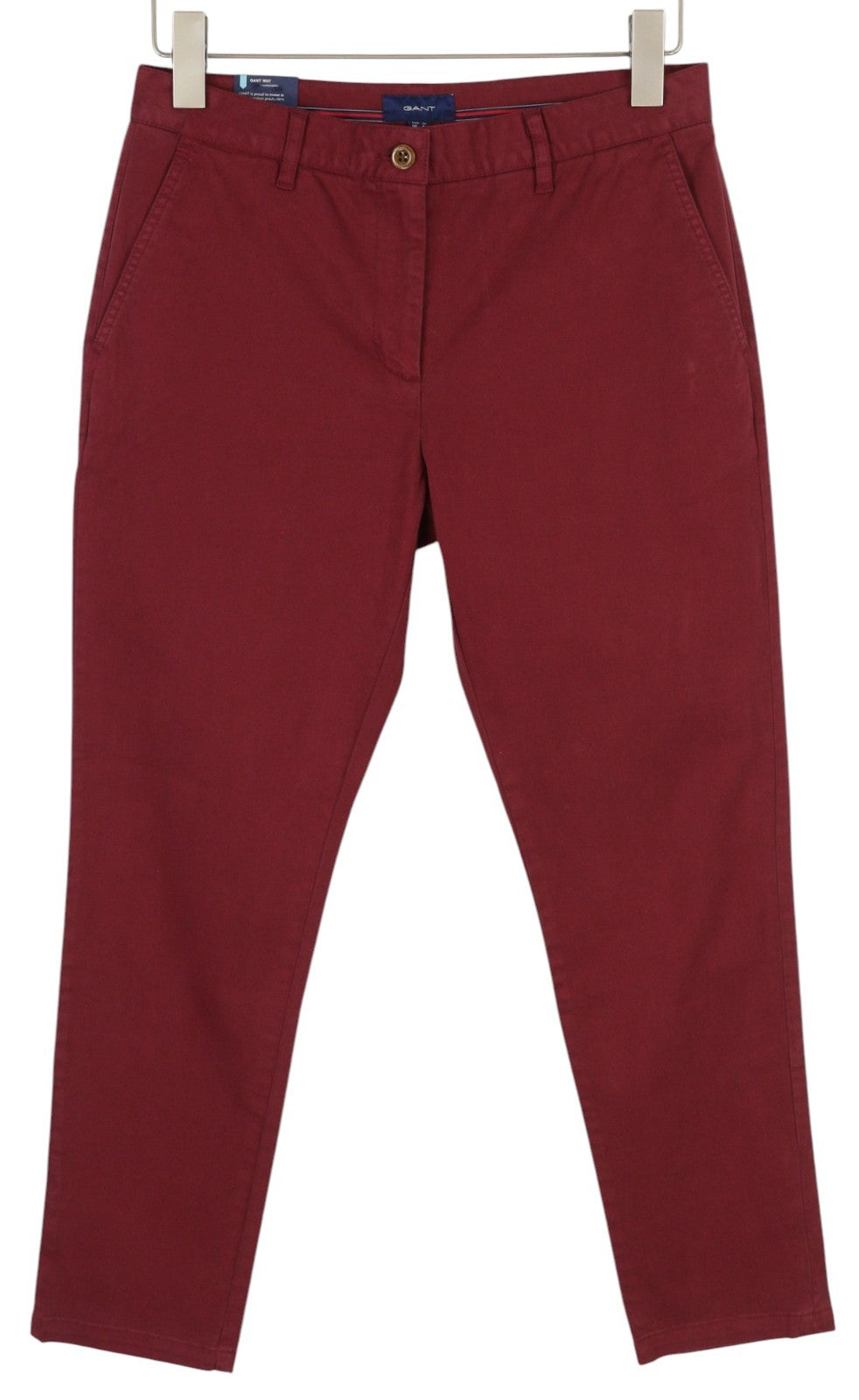 GANT Fryda Women Trousers EU36 Red Slim Fit Mid Rise Zip Fly Ankle Length Logo