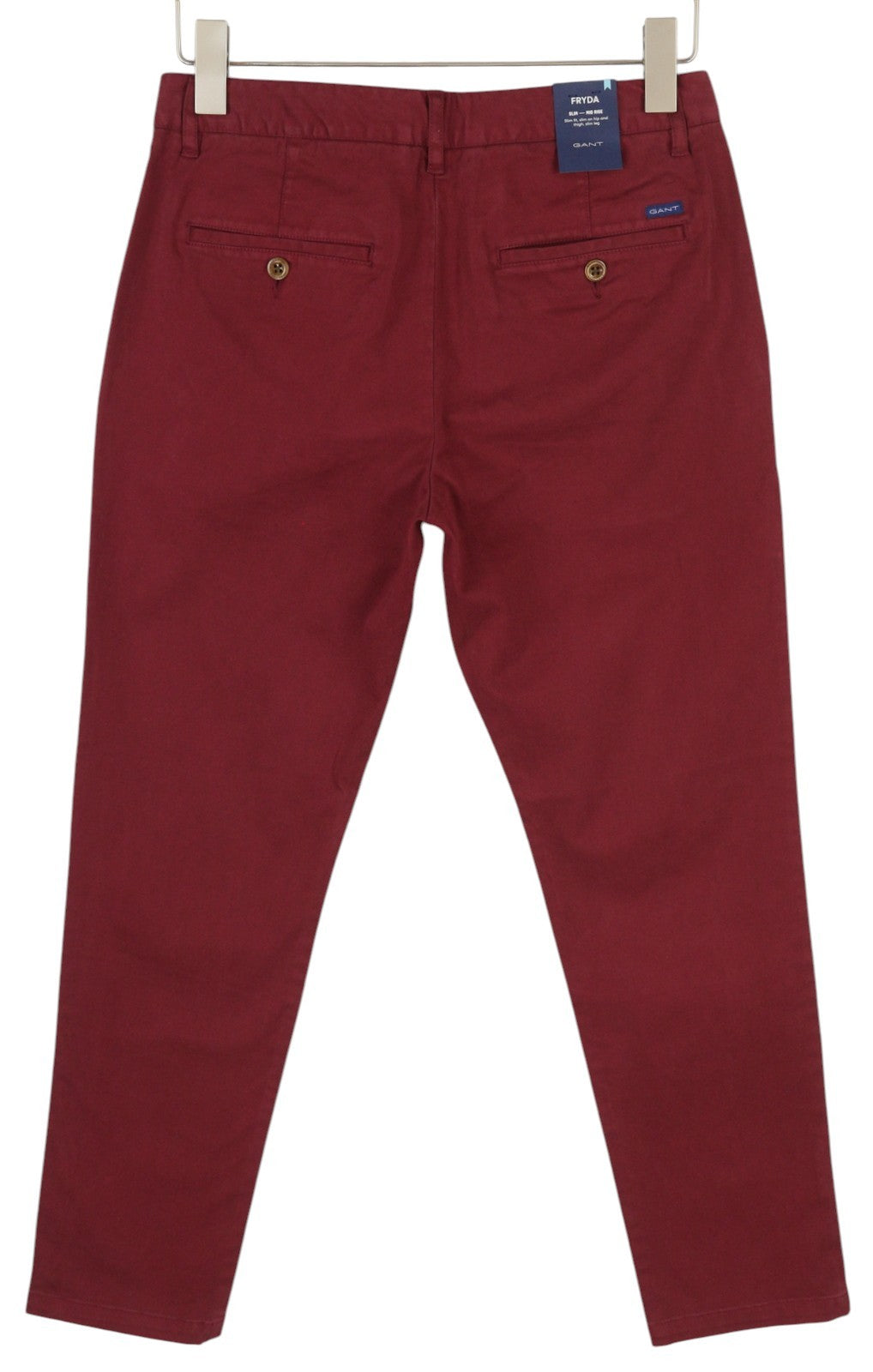 GANT Fryda Women Trousers EU36 Red Slim Fit Mid Rise Zip Fly Ankle Length Logo