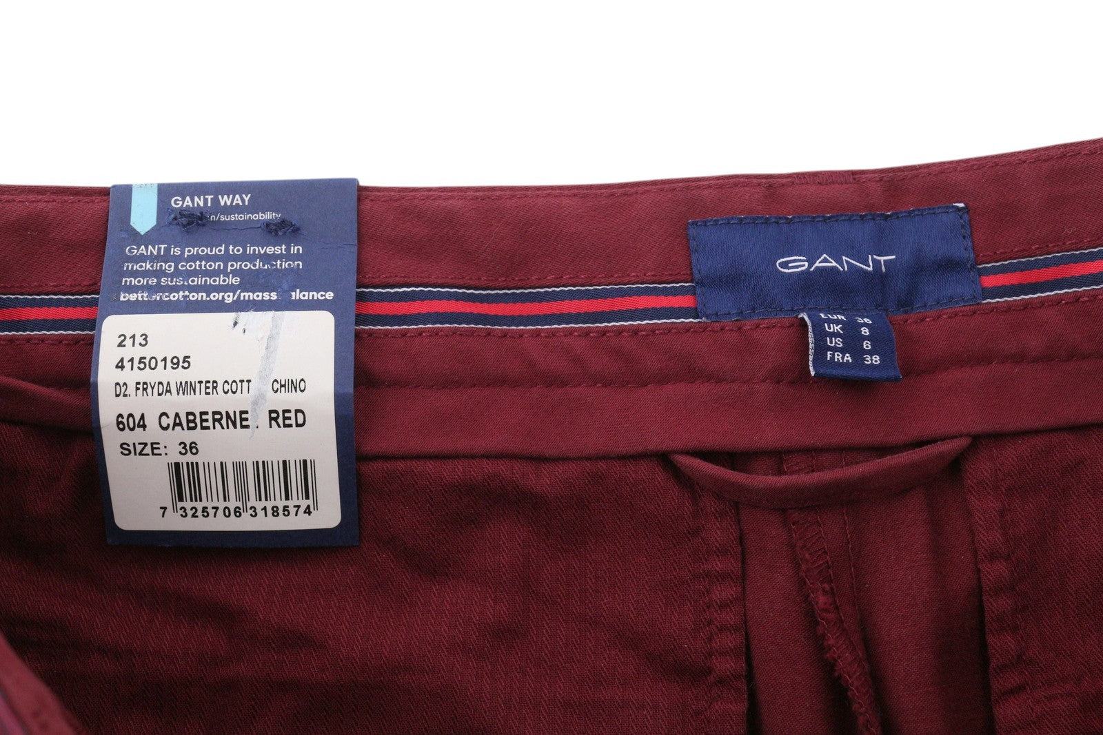 GANT Fryda Women Trousers EU36 Red Slim Fit Mid Rise Zip Fly Ankle Length Logo