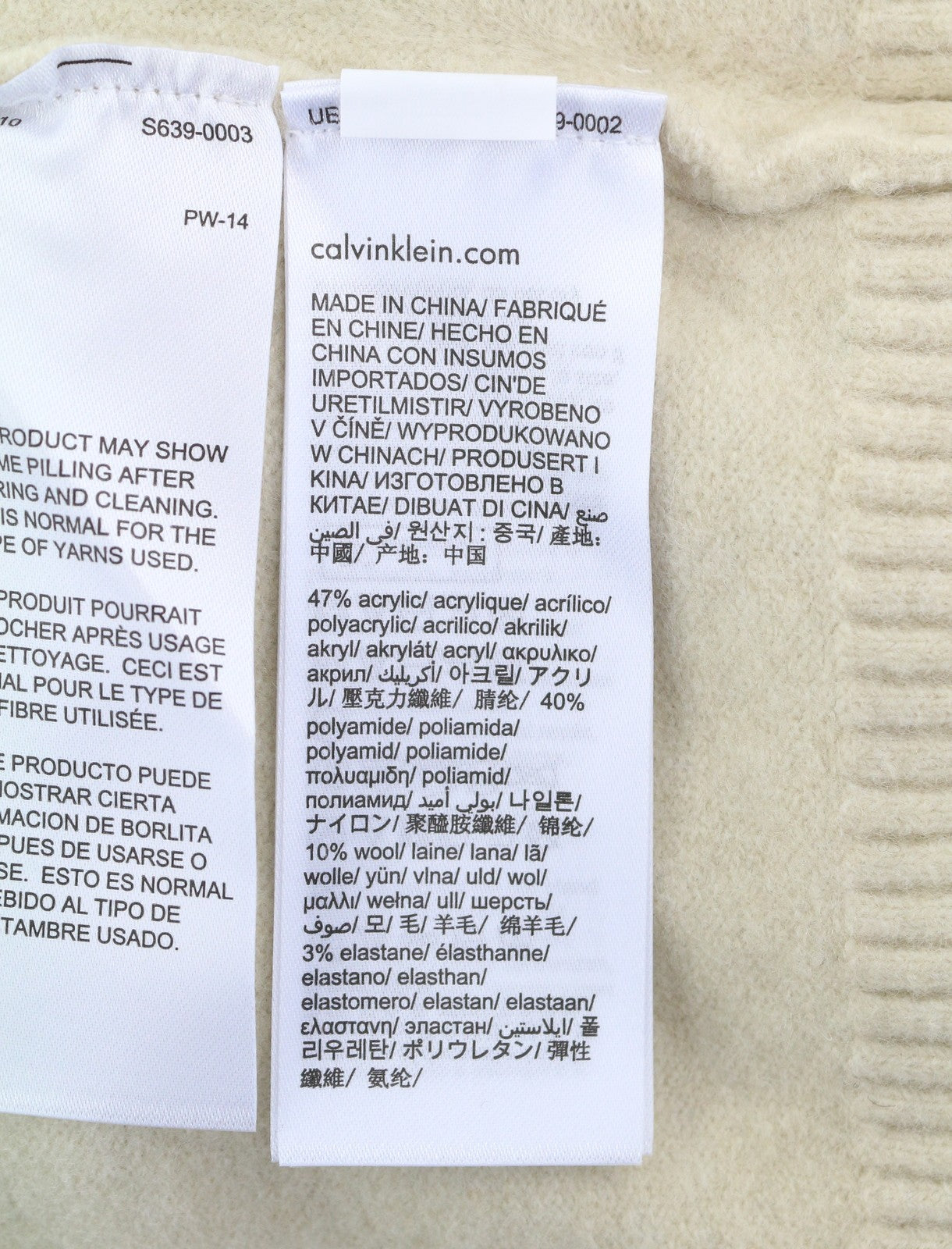 CALVIN KLEIN Lycra Blend Comfort Men Jumper L Beige Wool Blend V-Neck Pullover