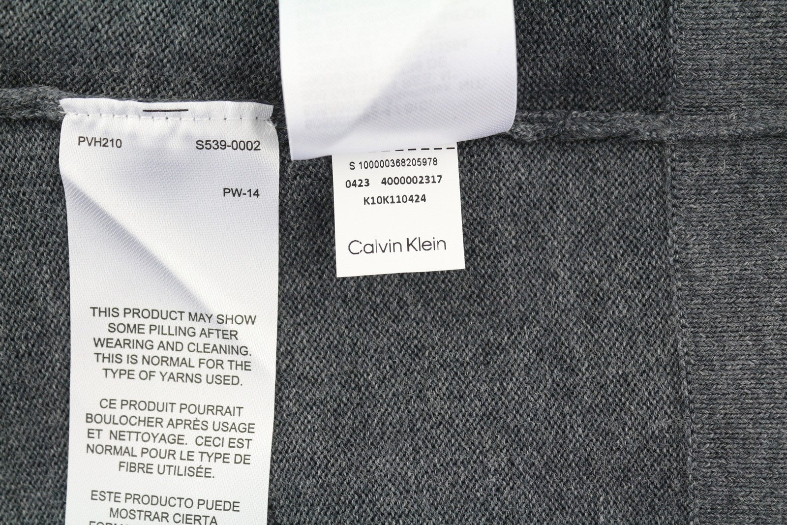 CALVIN KLEIN Merino Mock Neck Men Jumper M Grey Wool Tight-Knit Logo Pullover