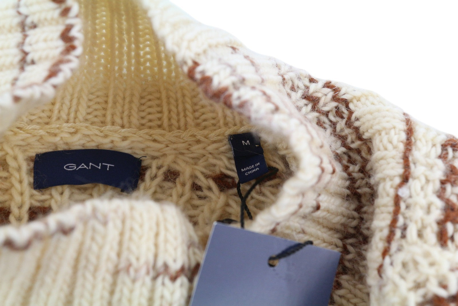 GANT Multi Color Turtle Women Jumper M Beige Wool Tight-Knit Patterned Pullover