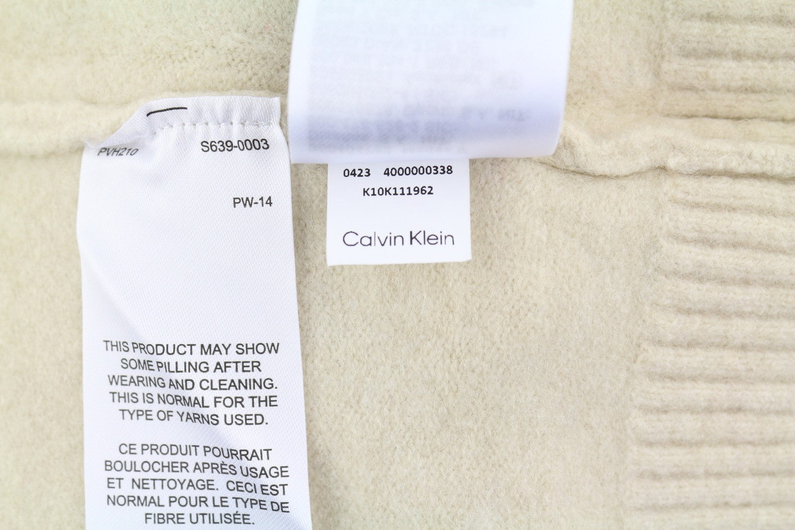 CALVIN KLEIN Lycra Blend Comfort Men Jumper XL Beige Wool Blend V-Neck Pullover