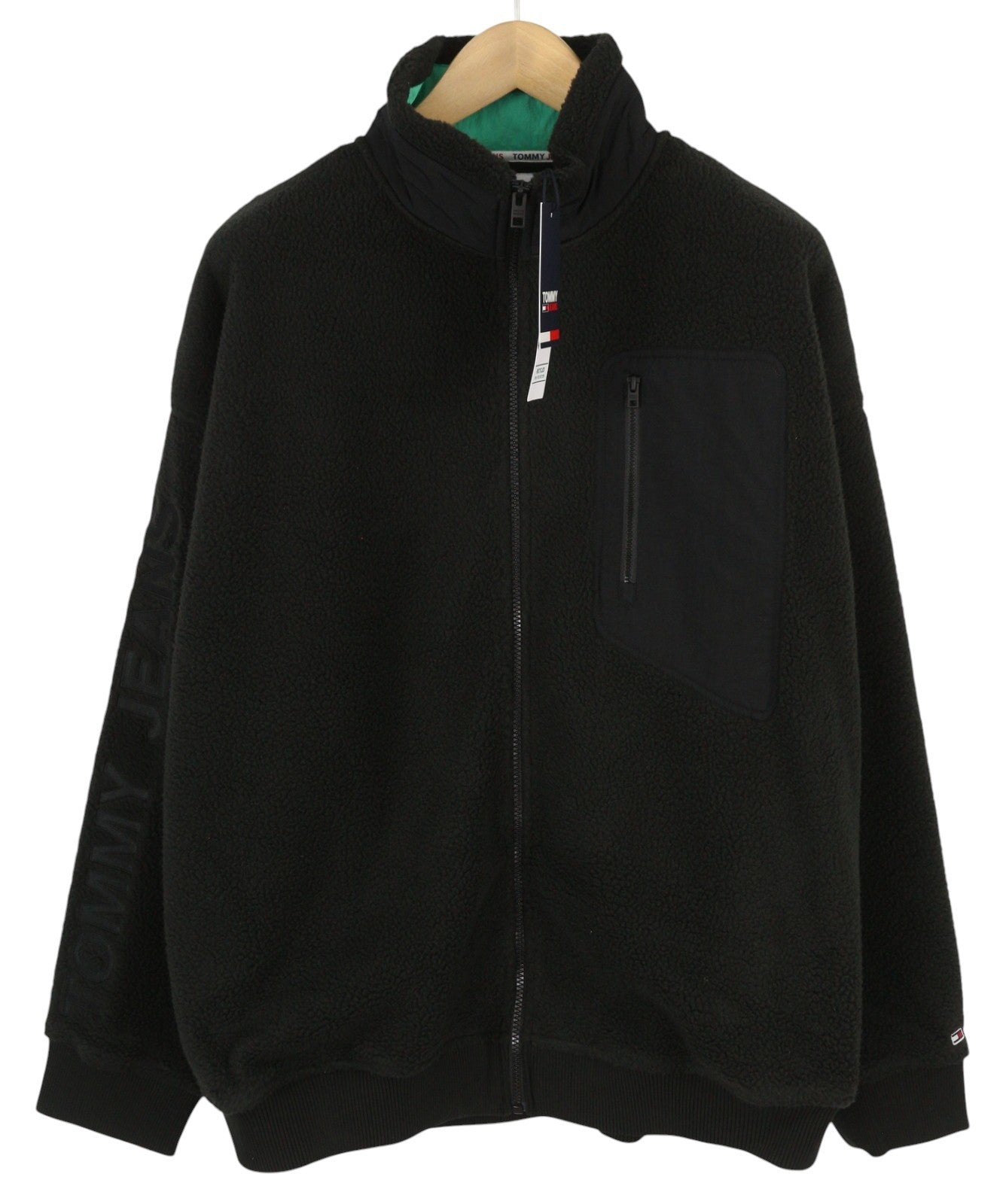 TOMMY HILFIGER Tjm Polar Zip Men Sweatshirt L Black Fluffy Fleece Oversized Zip