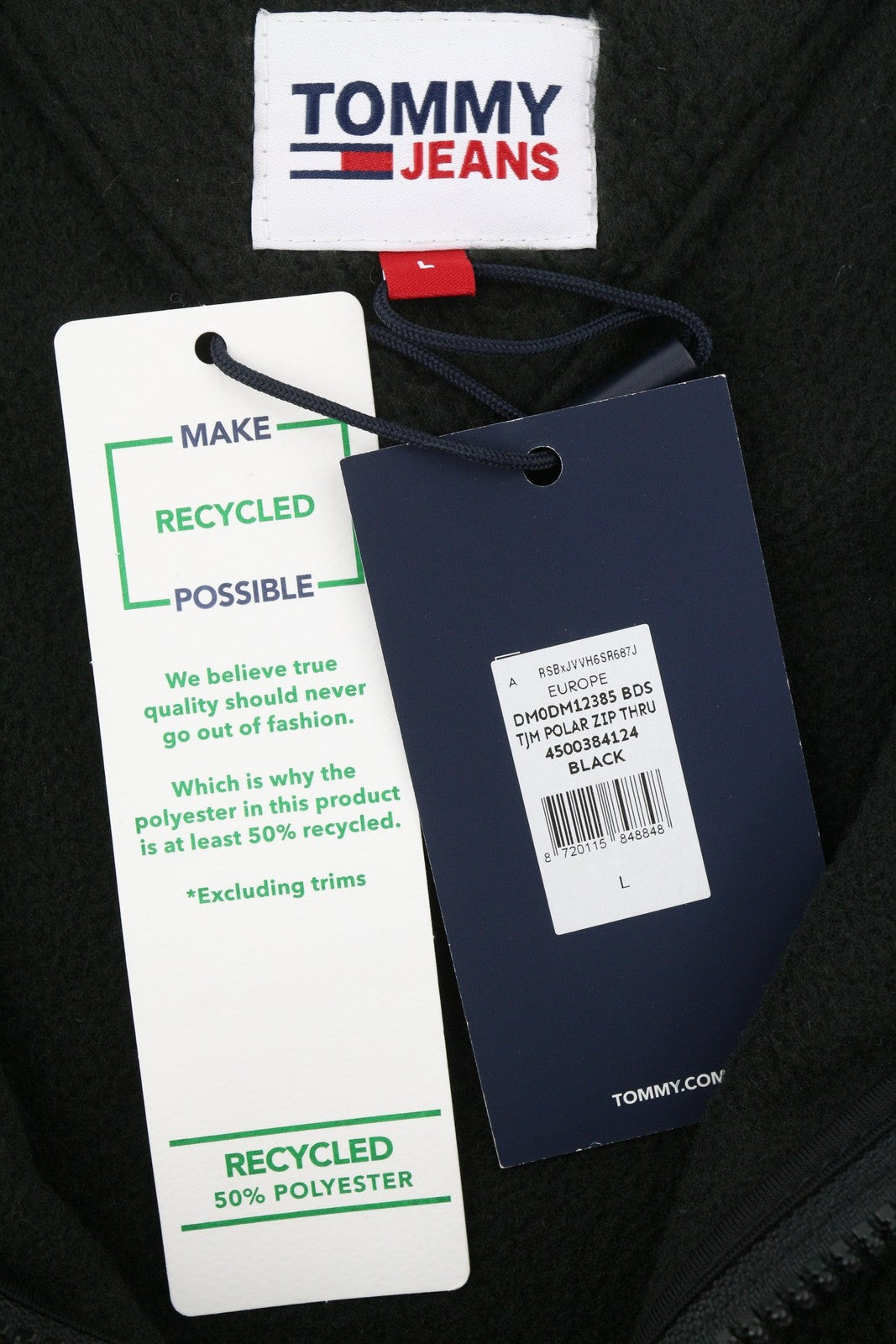 TOMMY HILFIGER Tjm Polar Zip Men Sweatshirt L Black Fluffy Fleece Oversized Zip