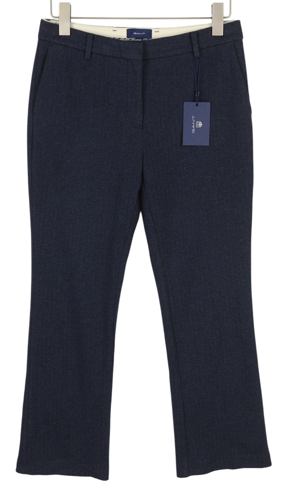 GANT Herringbone Jersey Women Trousers EU38 Blue Ankle Length Zip Fly Casual