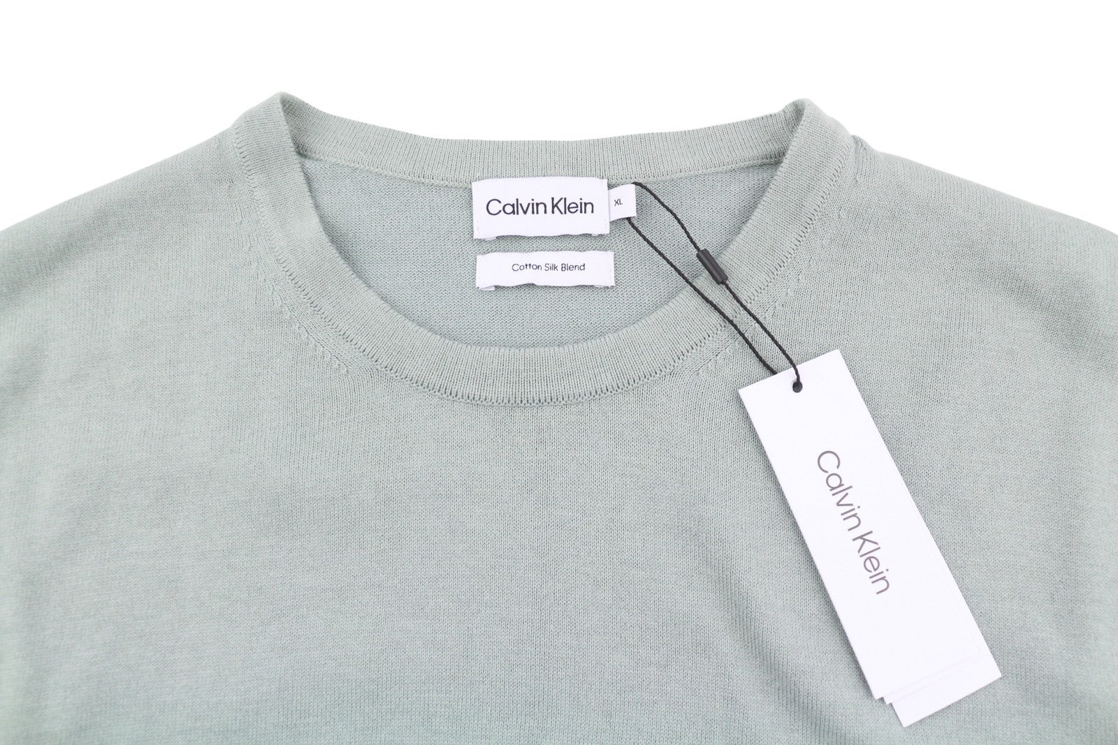 CALVIN KLEIN Cotton Silk Blend Cn Men Jumper XL Light Green Crew Knit Pullover
