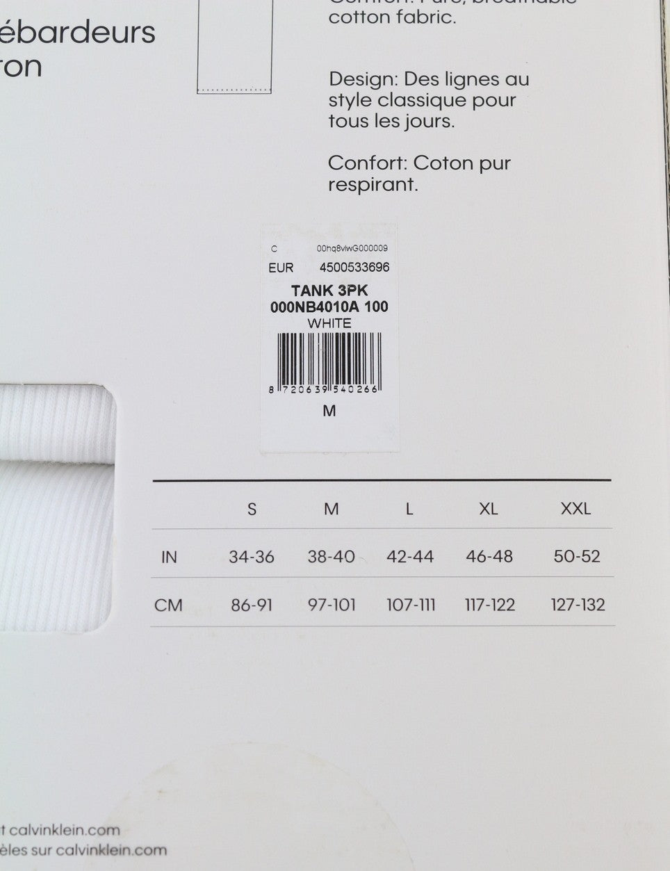 CALVIN KLEIN Men T-Shirt M White Sleeveless Classic Fit Ribbed Underwear 3 Pack