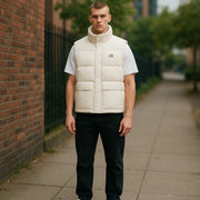 CALVIN KLEIN Men Waistcoat S White Water Repellent Padded Quilted Zip RRP€179