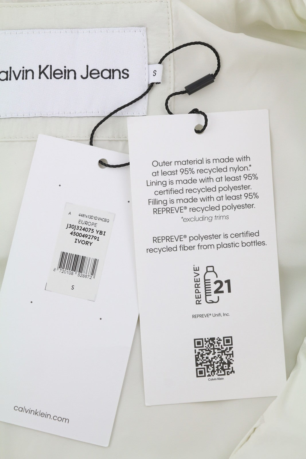 CALVIN KLEIN Men Waistcoat S White Water Repellent Padded Quilted Zip RRP€179