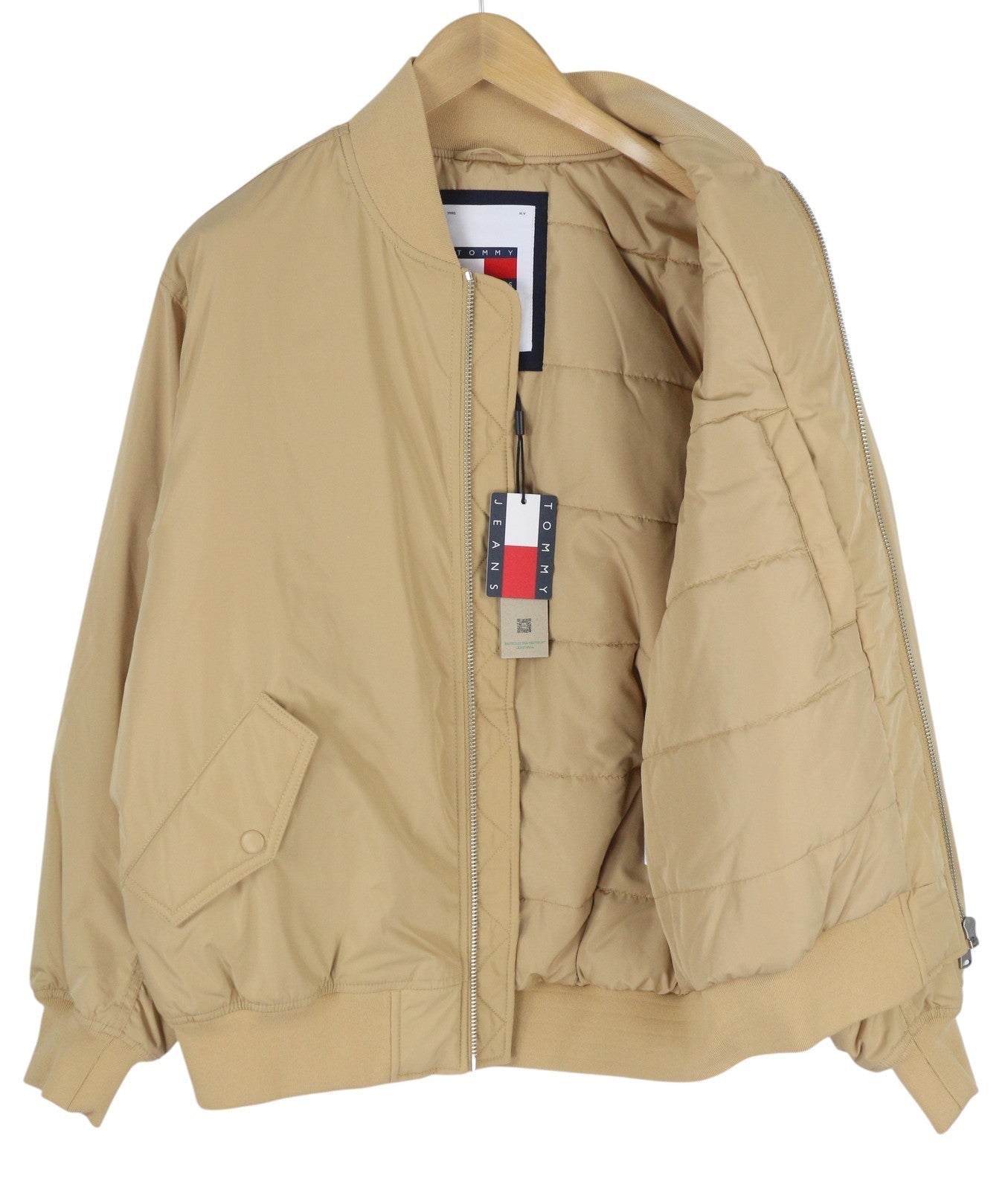 TOMMY HILFIGER Tjm Classics Bomber Men Jacket XL Beige Padded Full Zip RRP€209