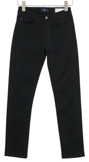 GANT Regular Satin Women Trousers W26/L34 Black Zip Fly Flat Front Logo Casual