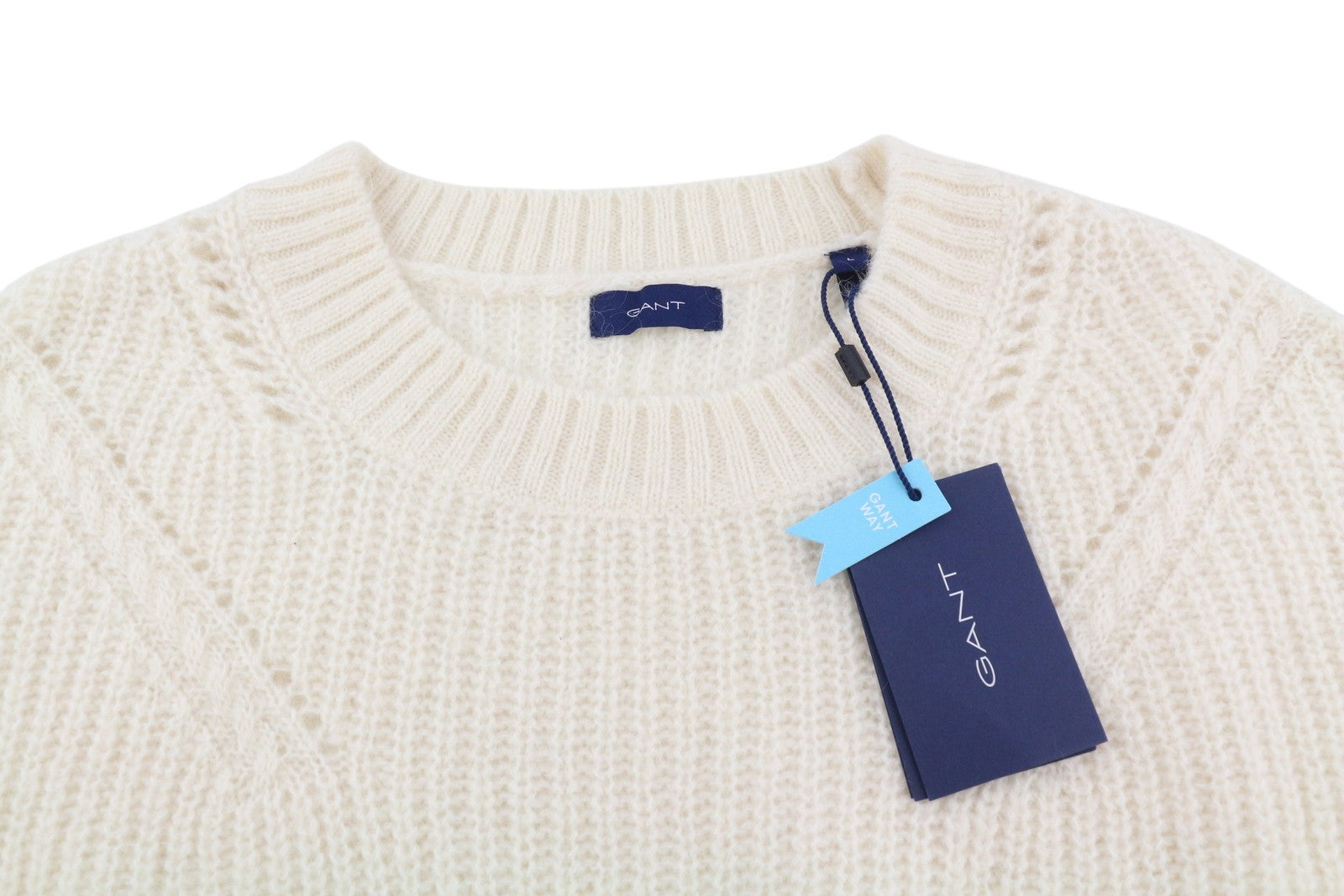 GANT Mohair Detail C-Neck Women Jumper L Off White Wool Blend Knitted Pullover