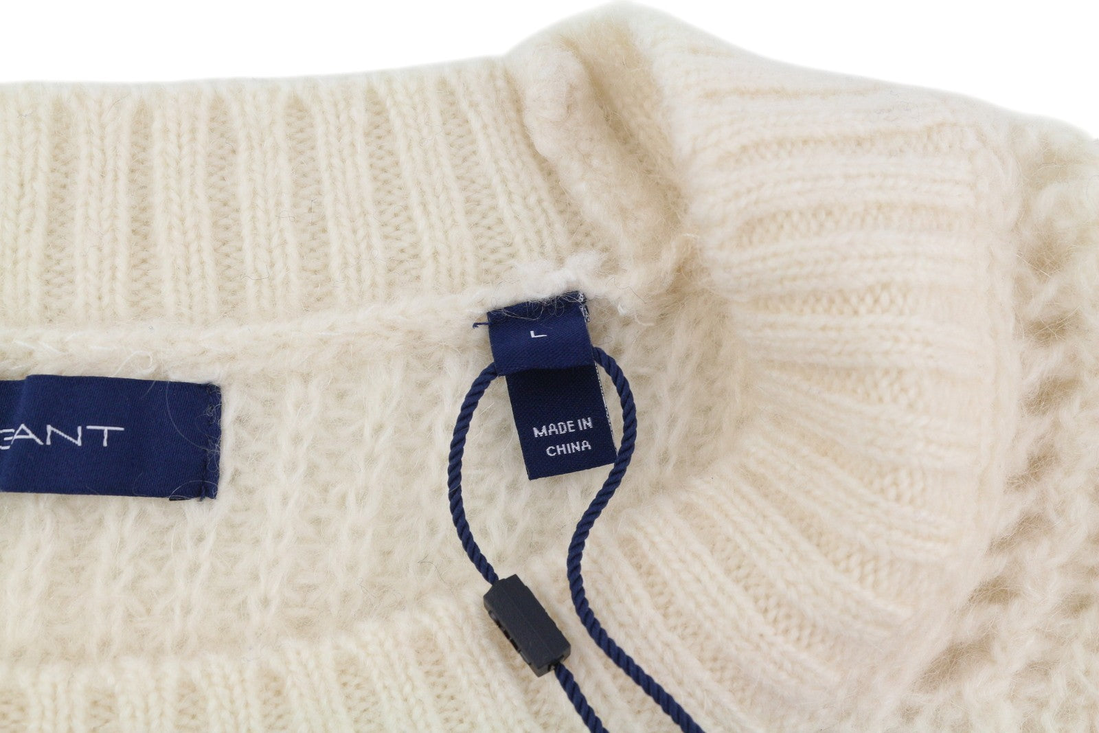 GANT Mohair Detail C-Neck Women Jumper L Off White Wool Blend Knitted Pullover