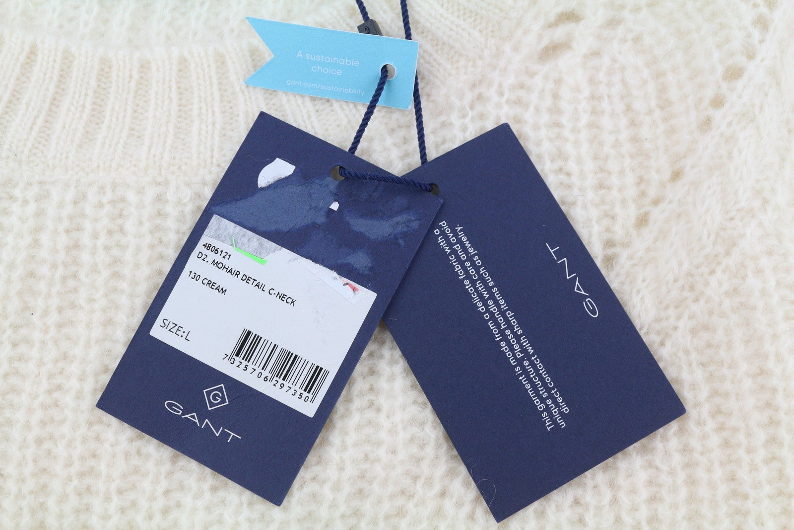 GANT Mohair Detail C-Neck Women Jumper L Off White Wool Blend Knitted Pullover