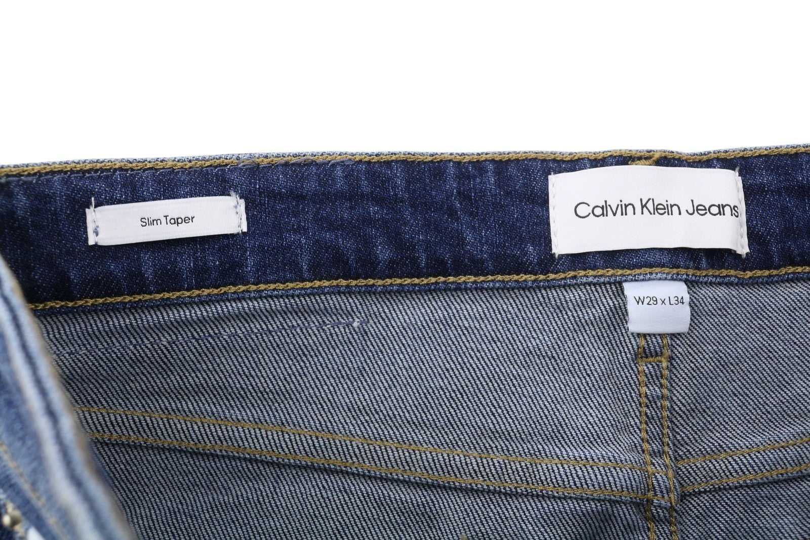 CALVIN KLEIN Slim Taper Men Jeans W29/L34 Blue Washed Faded Ripped Distress