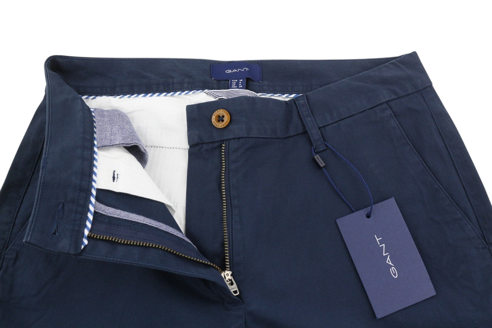 GANT Chino Capri Women Trousers EU36 Blue Ankle Length Zip Fly Pockets Casual