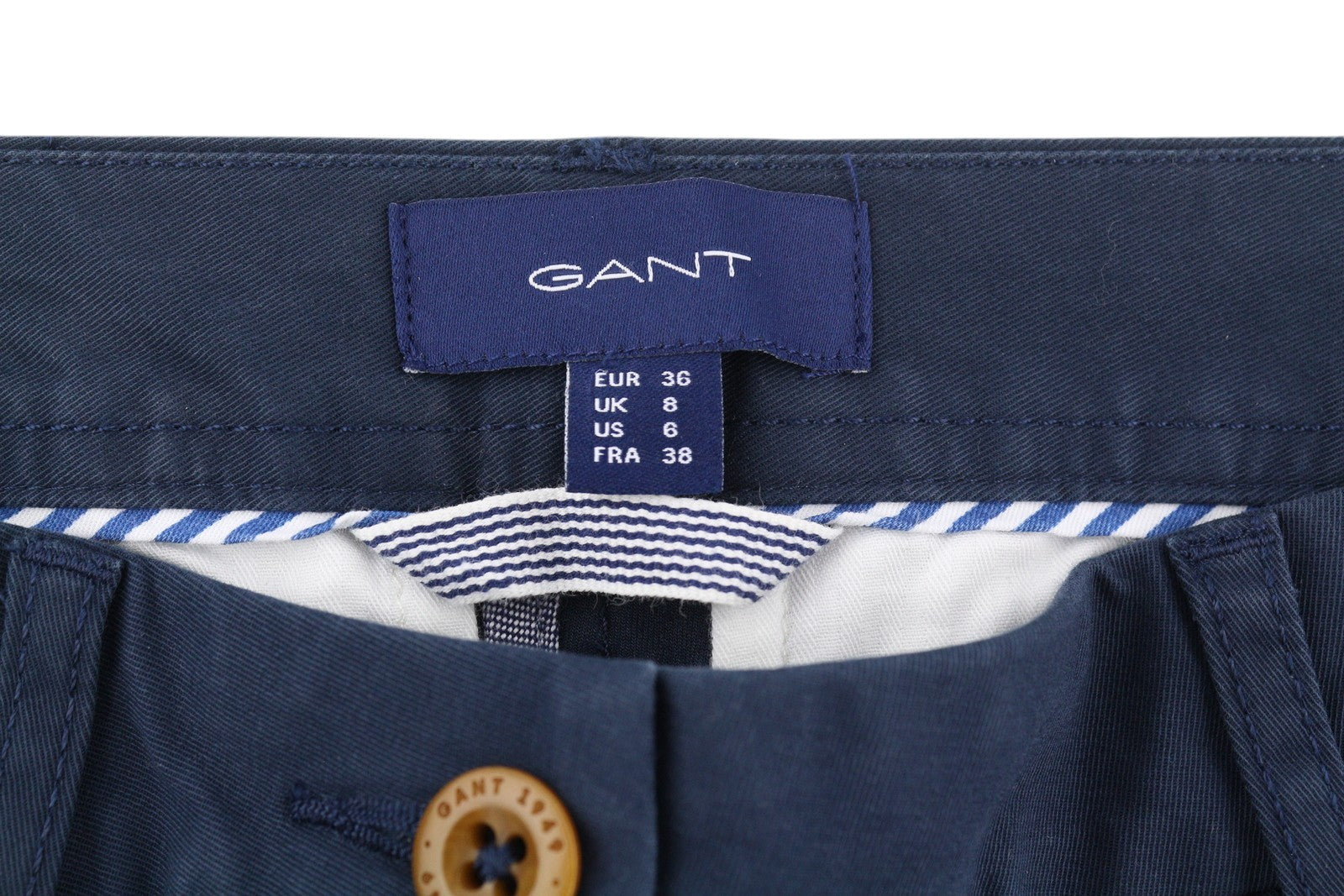 GANT Chino Capri Women Trousers EU36 Blue Ankle Length Zip Fly Pockets Casual