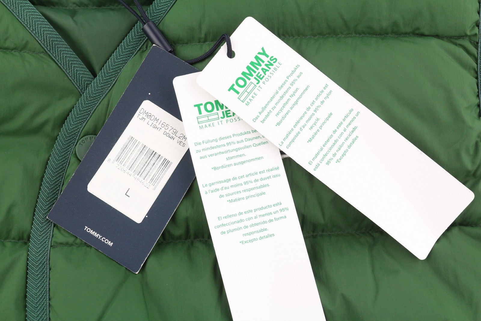 TOMMY HILFIGER Tjm Light Down Men Waistcoat L Green Duck Down Filled RRP€149