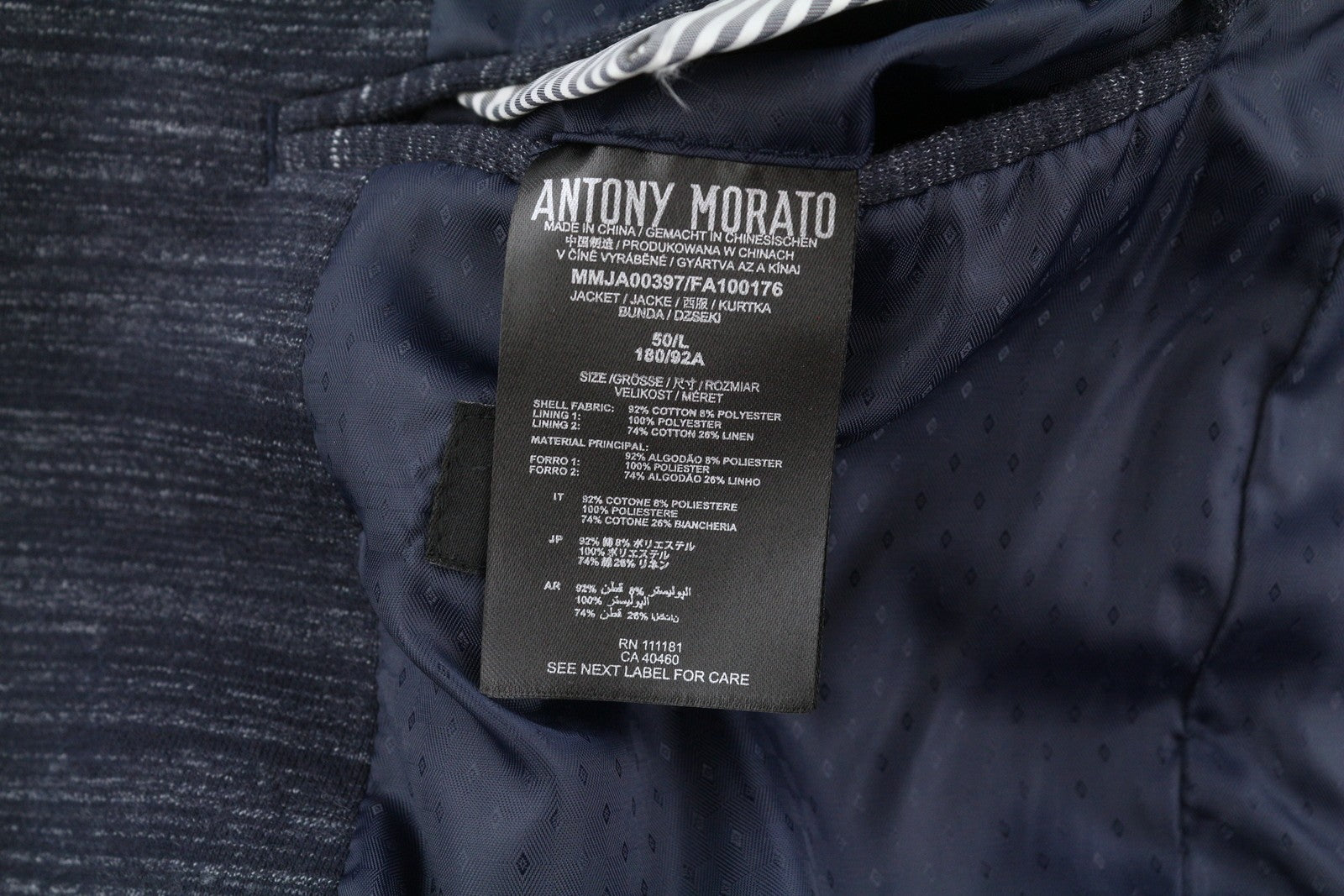 ANTONY MORATO Men Blazer L Blue Super Slim Fit Half Lined Notch Single-Breasted