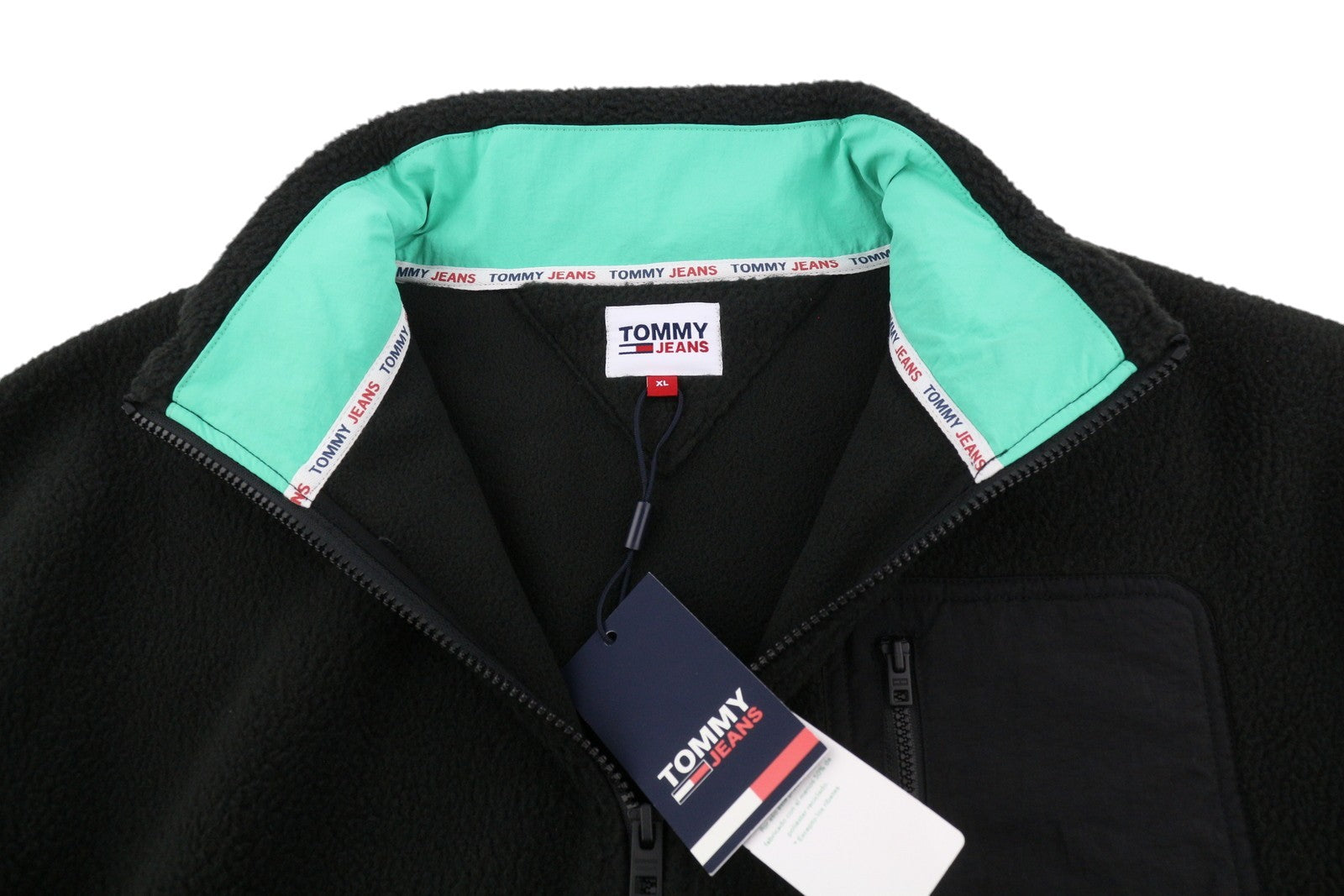 TOMMY HILFIGER Tjm Polar Zip Men Sweatshirt XL Black Fluffy Fleece Oversized Zip