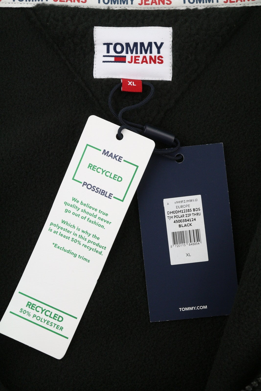 TOMMY HILFIGER Tjm Polar Zip Men Sweatshirt XL Black Fluffy Fleece Oversized Zip