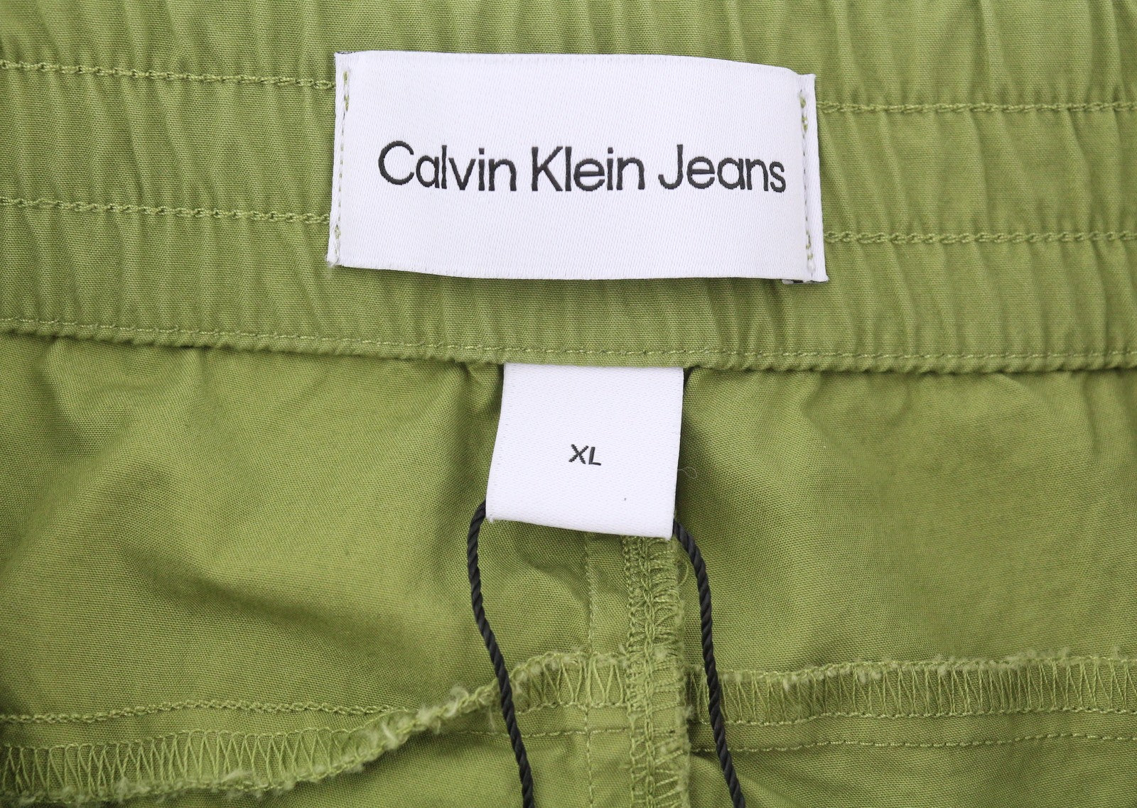 CALVIN KLEIN Utility Cotton Pop Men Trousers XL Green Elastic Waist Zip Cargo