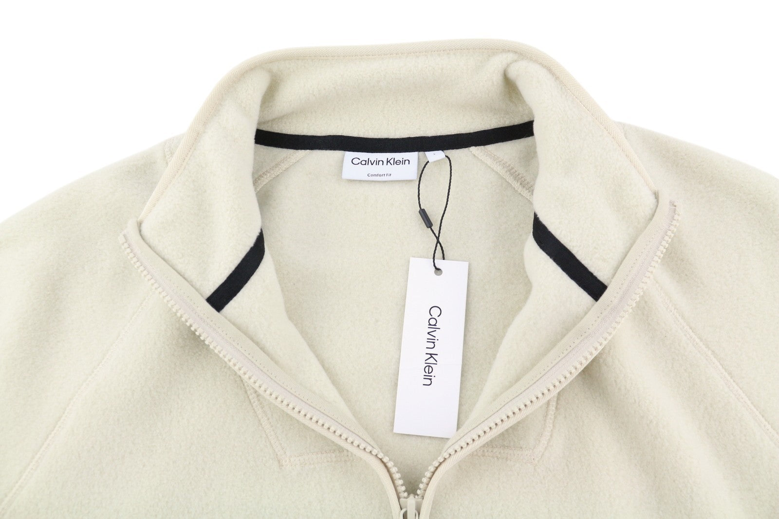 CALVIN KLEIN Premium Polar Fleece Men Sweatshirt L Beige Comfort Fit RRP€179