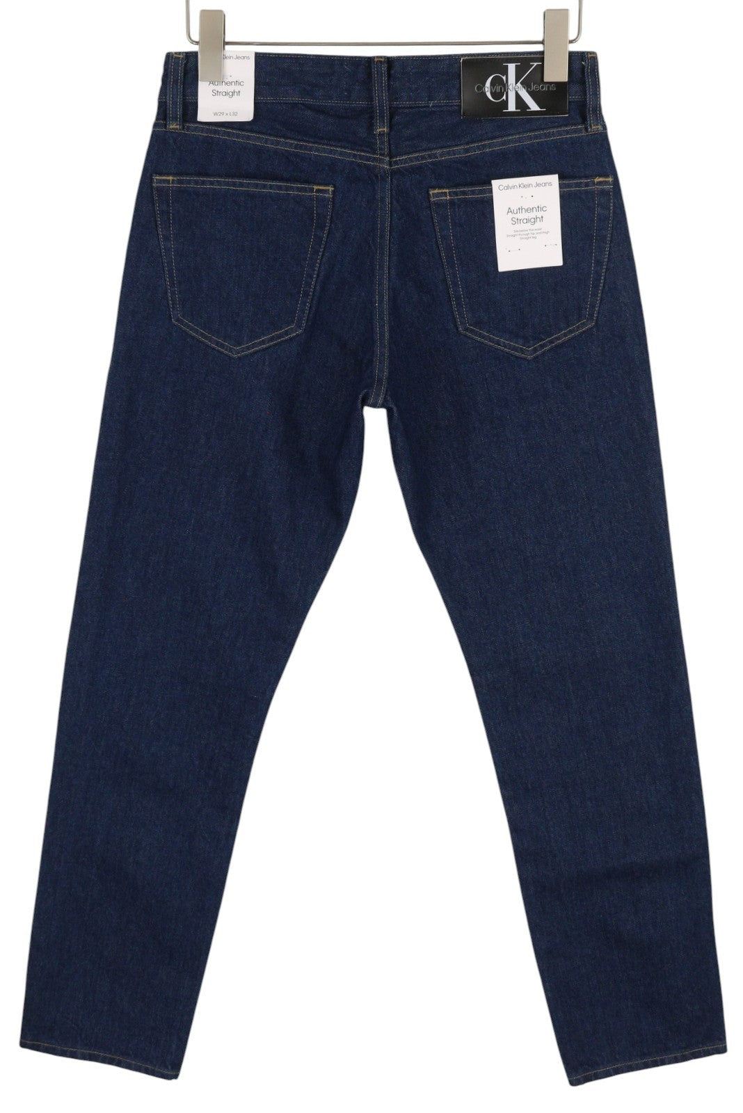 CALVIN KLEIN Authentic Straight Men Jeans W29/L32 Dark Blue Zip Fly Logo Denim