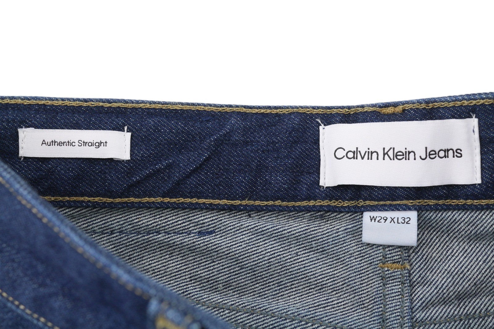 CALVIN KLEIN Authentic Straight Men Jeans W29/L32 Dark Blue Zip Fly Logo Denim