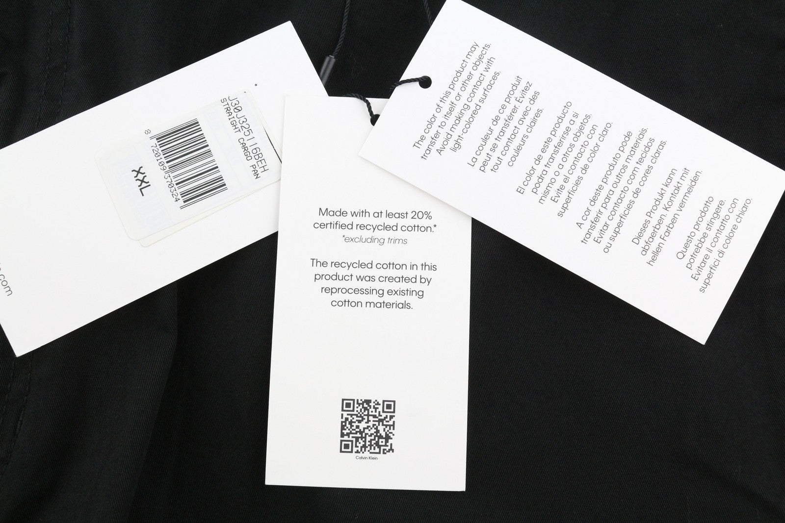 CALVIN KLEIN Straight Cargo Men Trousers 2XL Black Patch Pockets Regular Fit