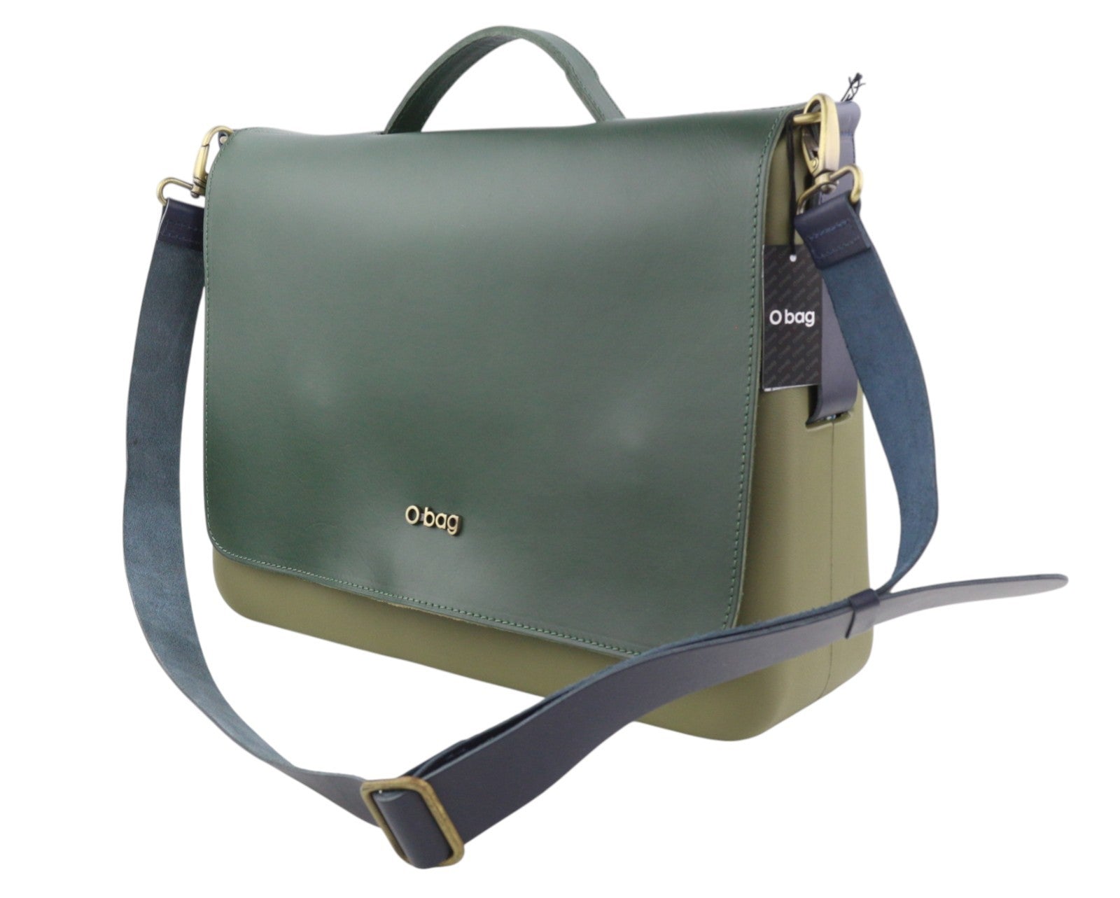 O BAG Folder Women Bag OS Green Adjustable Strap Leather Detail Laptop Messenger