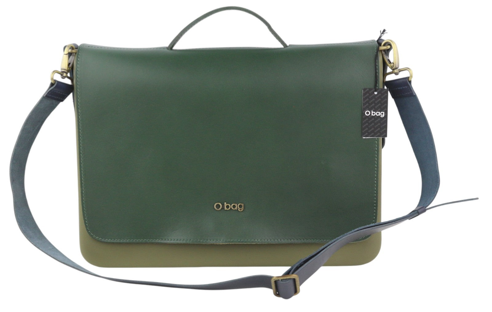 O BAG Folder Women Bag OS Green Adjustable Strap Leather Detail Laptop Messenger