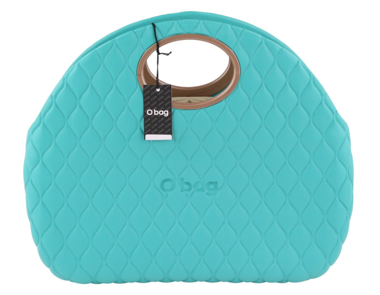 O BAG Moon Women Bag OS Blue Mint Textured Quilt Circular Handle Logo Inner Bag