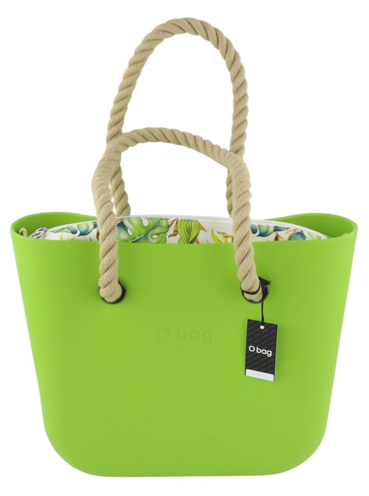 O BAG Mini Women Bag OS Bright Green Double Handles Zipper Inner Bag Logo Square
