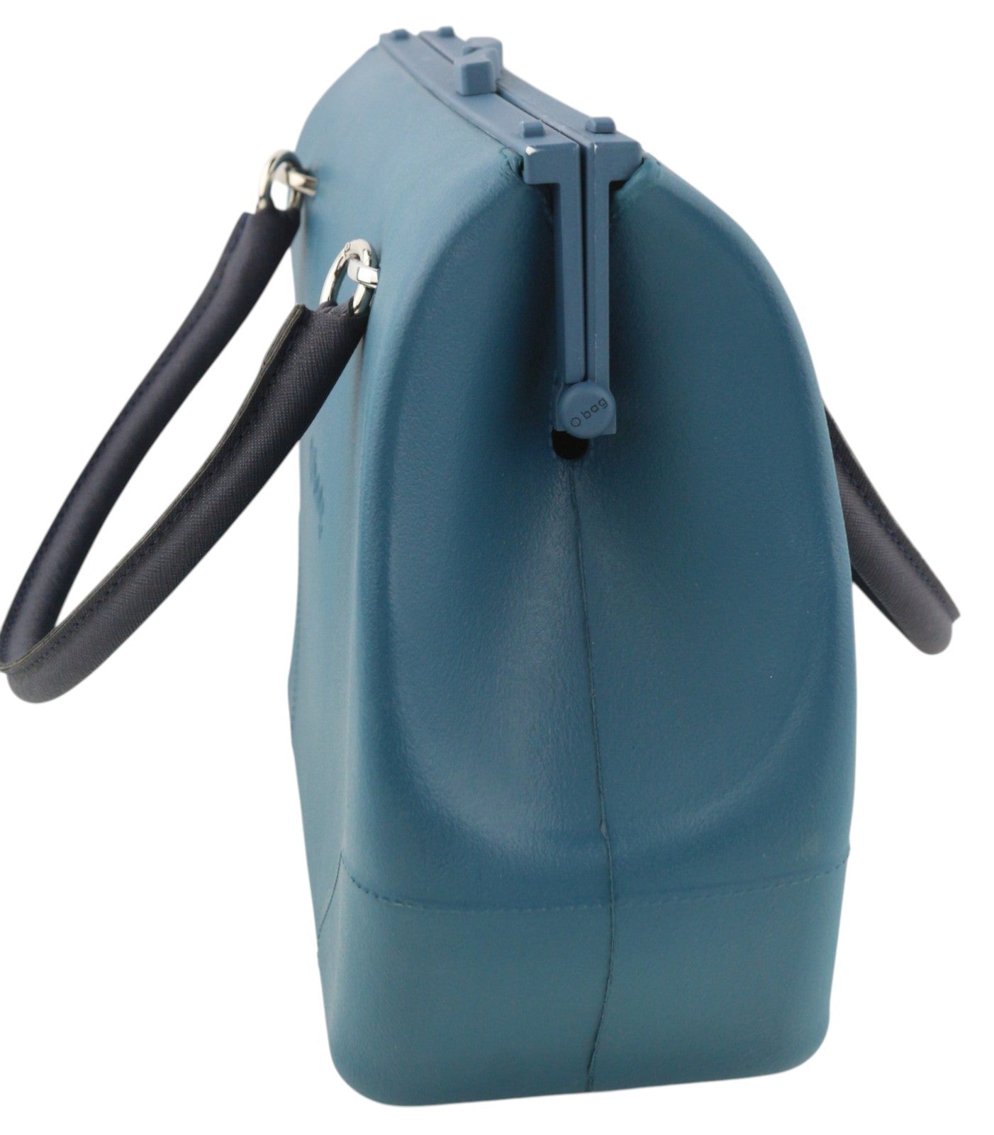 O BAG Doc Women Bag OS Blue Double Handles Kiss Lock Clasp Doctor Type Bag Logo