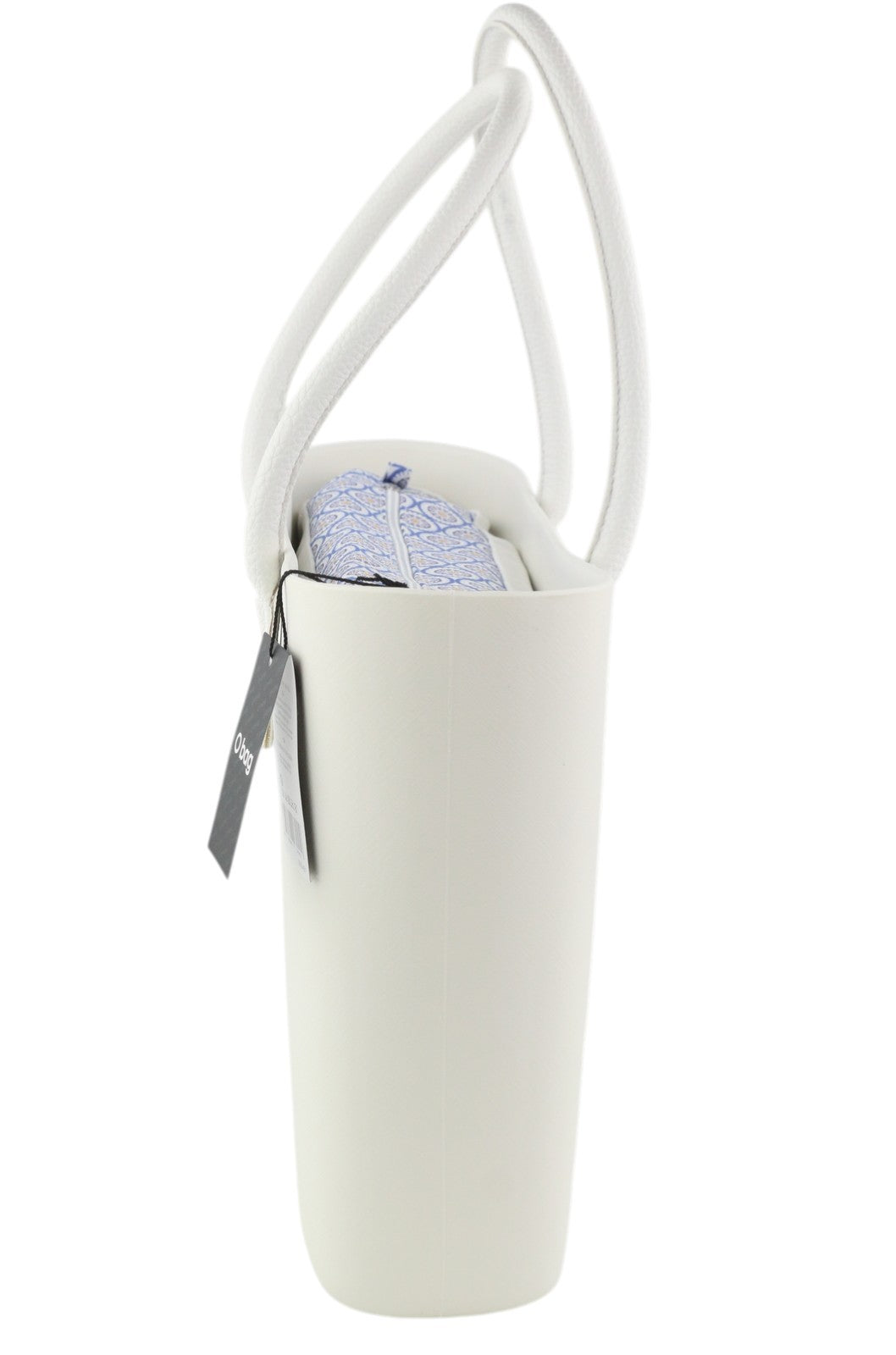 O BAG Urban Women Bag OS White Double Handles Patterned Inner Bag Trapezoid Tote