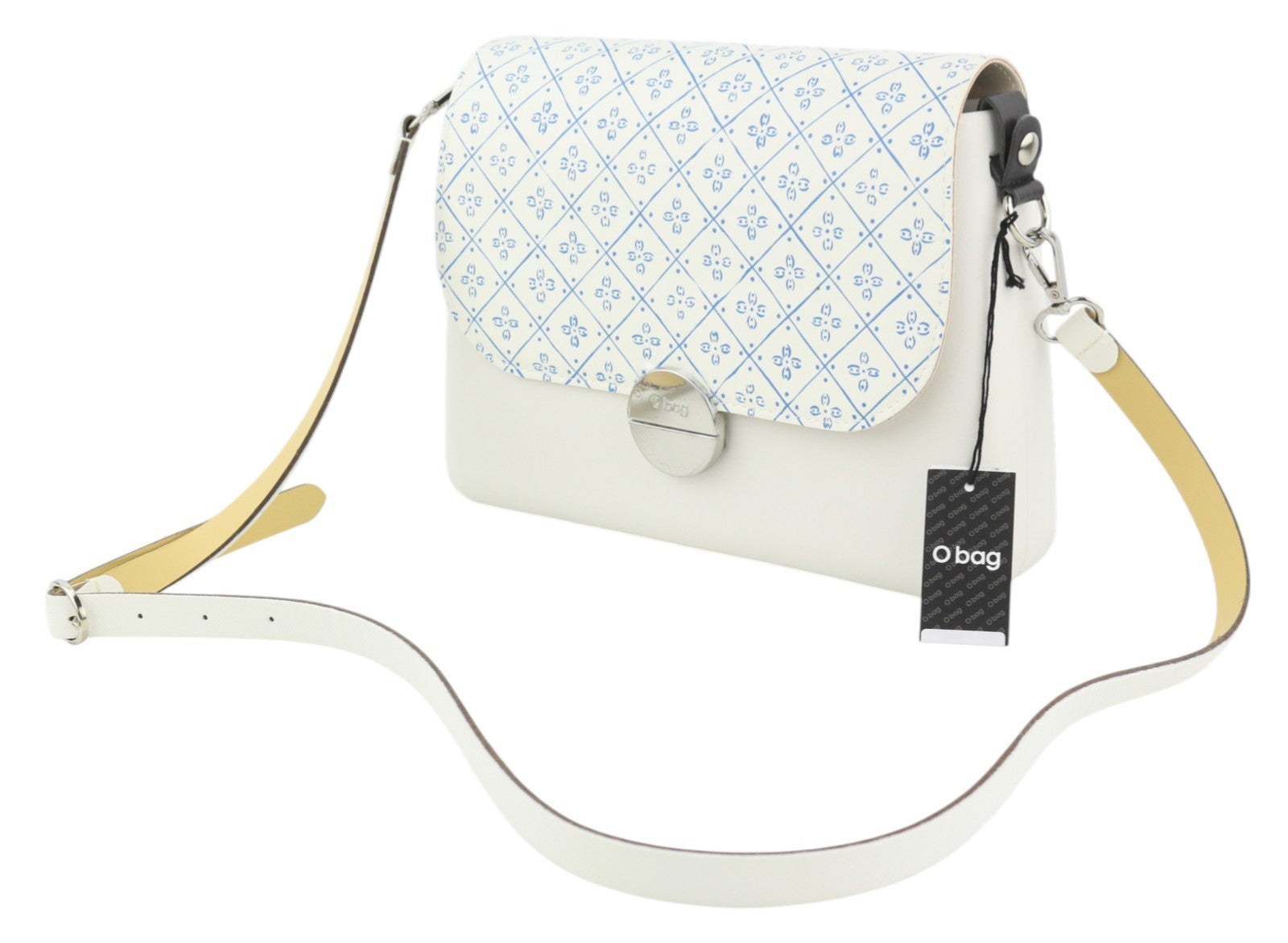 O BAG Glam Women Bag OS White Patterned Adjustable Strap Clasp Logo Crossbody