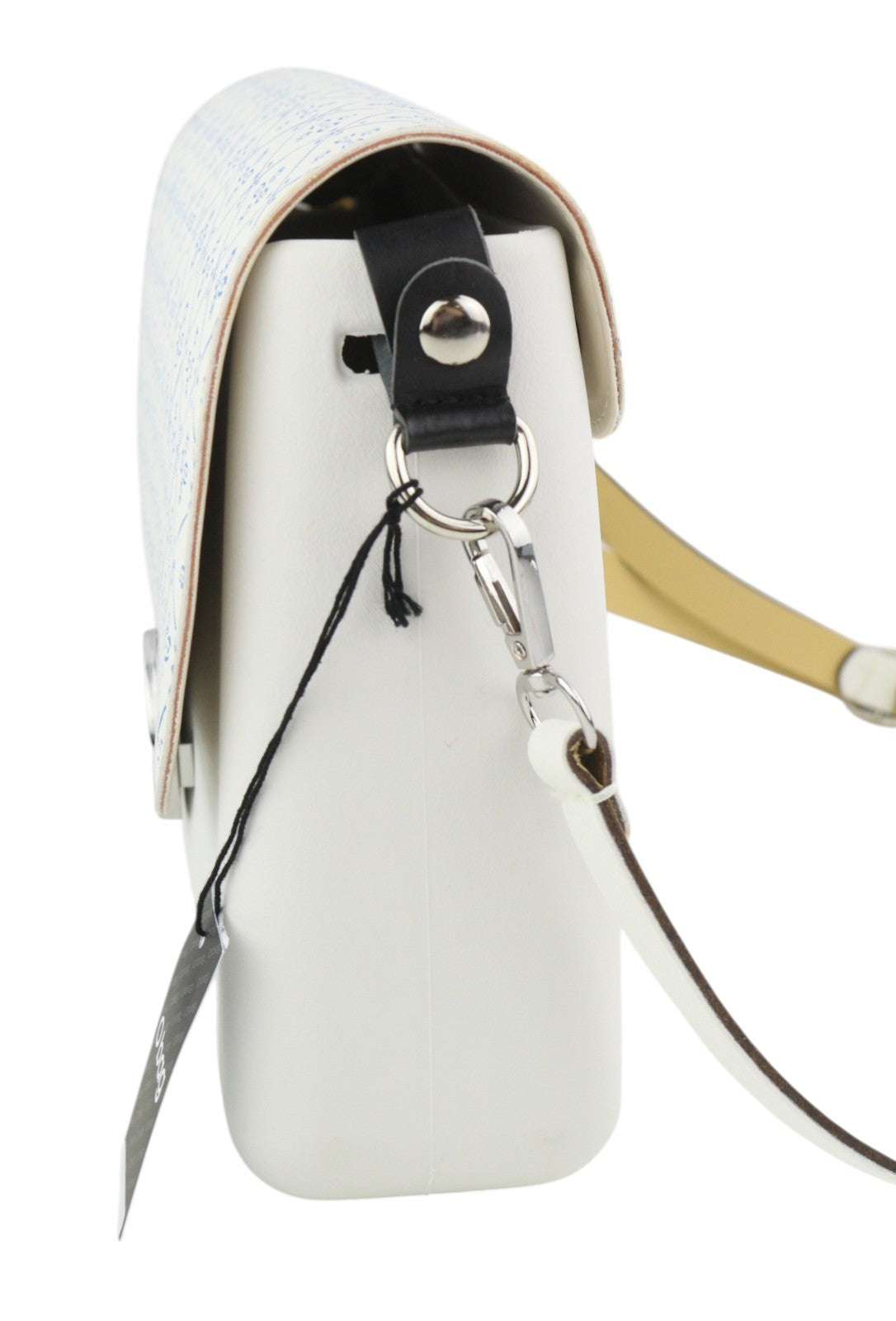 O BAG Glam Women Bag OS White Patterned Adjustable Strap Clasp Logo Crossbody