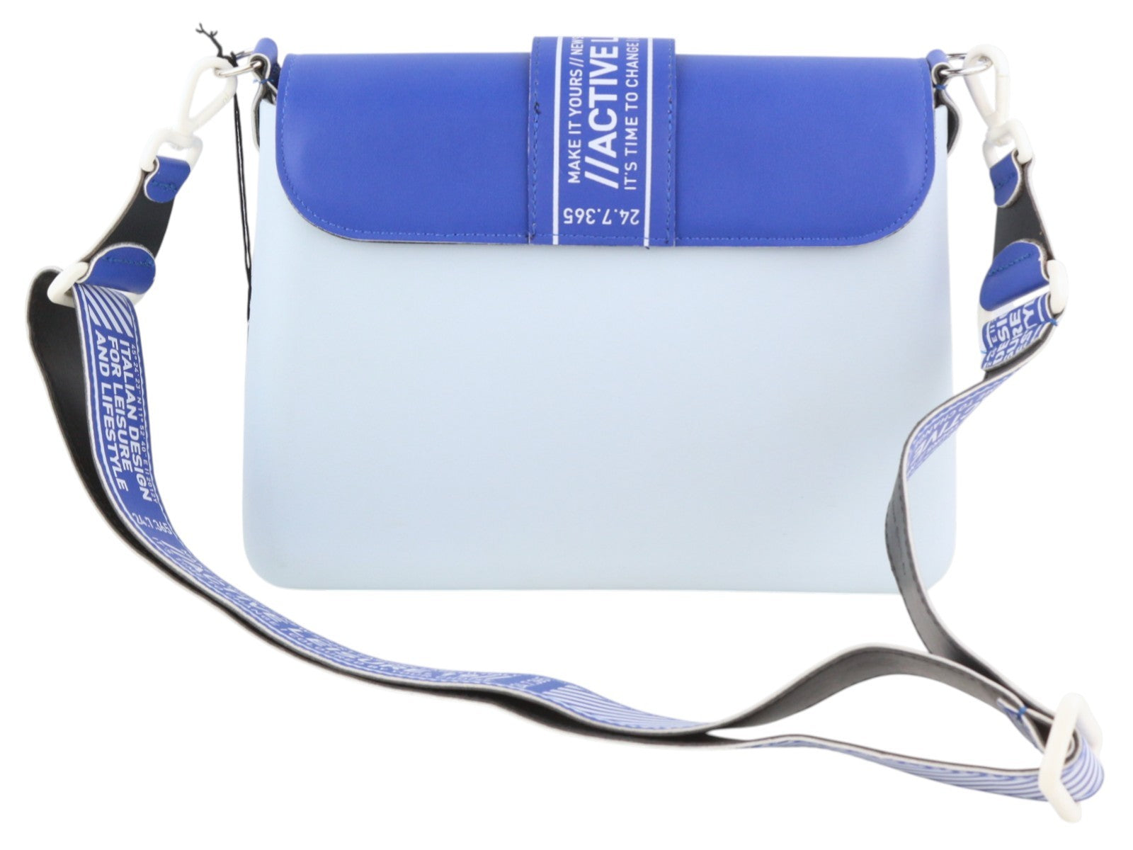 O BAG Glam Women Bag OS Blue Patterned Adjustable Strap Clasp Logo Crossbody