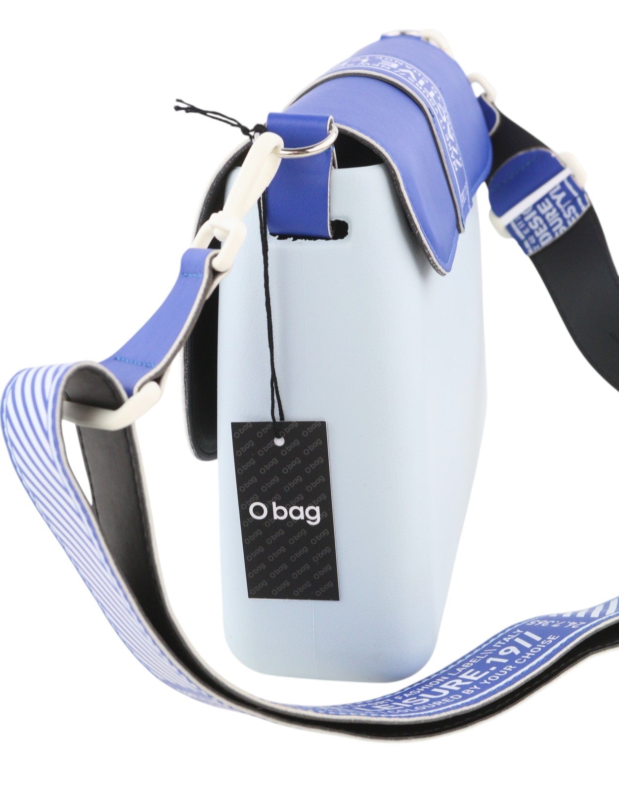 O BAG Glam Women Bag OS Blue Patterned Adjustable Strap Clasp Logo Crossbody