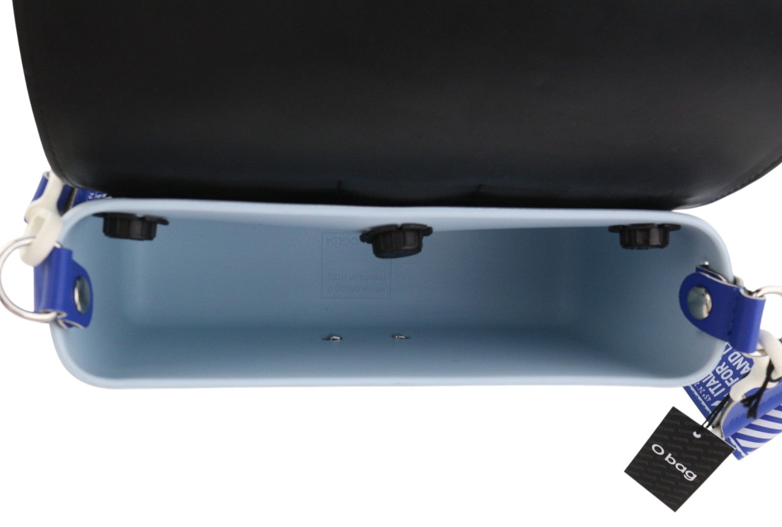 O BAG Glam Women Bag OS Blue Patterned Adjustable Strap Clasp Logo Crossbody