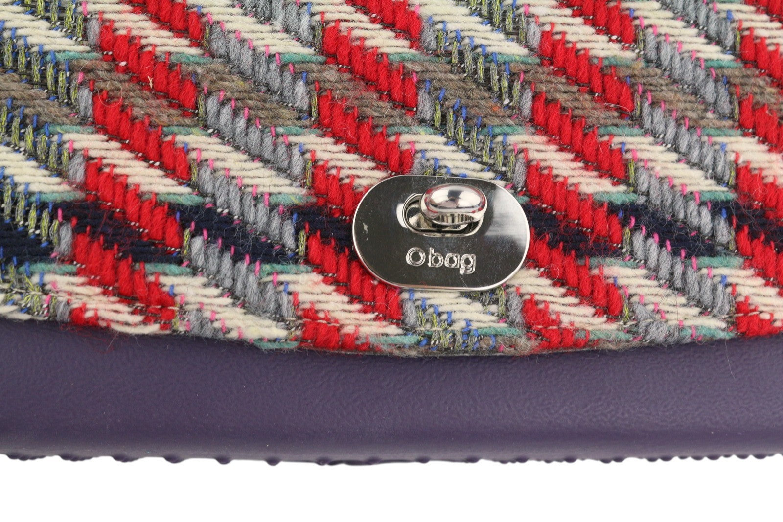 O BAG Folder Women Bag OS Purple Tweed Patterned Turn Lock Closure Messenger