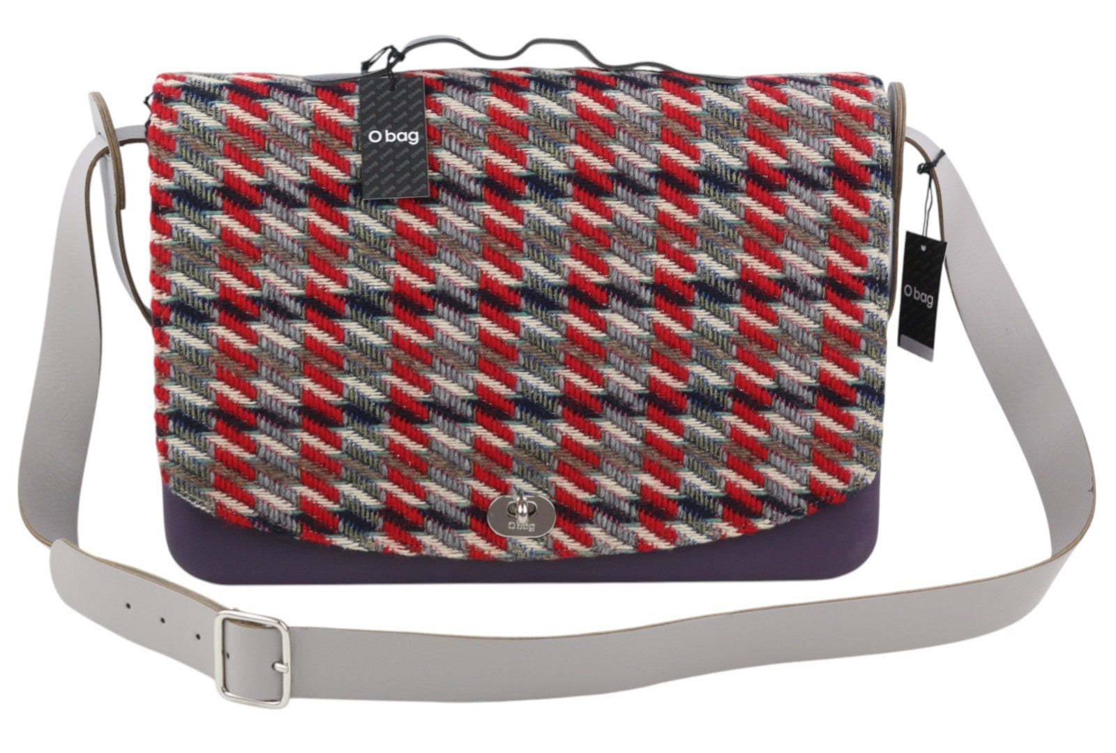 O BAG Folder Women Bag OS Purple Tweed Patterned Turn Lock Closure Messenger